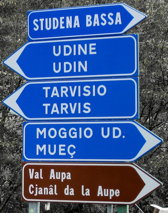 Alpinradler, Straßenschild, Udine, Friaul, Tarvisio, Moggio, Val Aupa, Pontebba