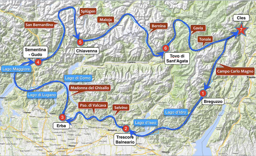 Tour Alpin 2019, Plan, Graphik, Rennrad, Cyclisme, Alpinradler, Tour, Graphik, Lombardei, Schweiz, Oberitalienische Seen